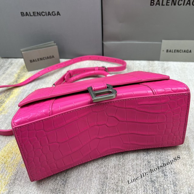 Balenciaga專櫃爆款玫紅鱷魚紋S號Hourglass沙漏包 巴黎世家頂級原單手提肩背包 款號：8895 fyj1227